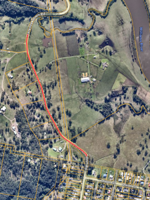 Map indicating location of roadworks