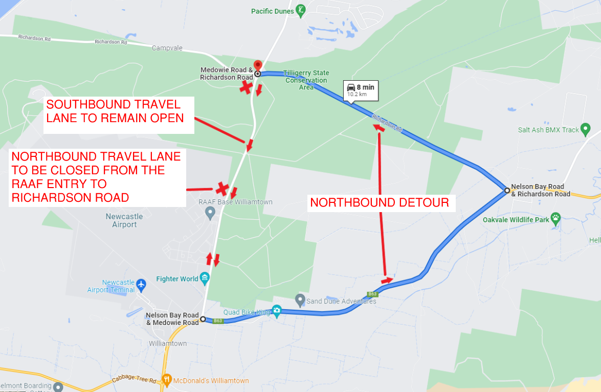 a map showing the detours in place